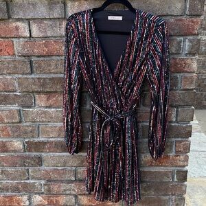 BCBGeneration Black Wrap Dress with Metallic Sequined size 6